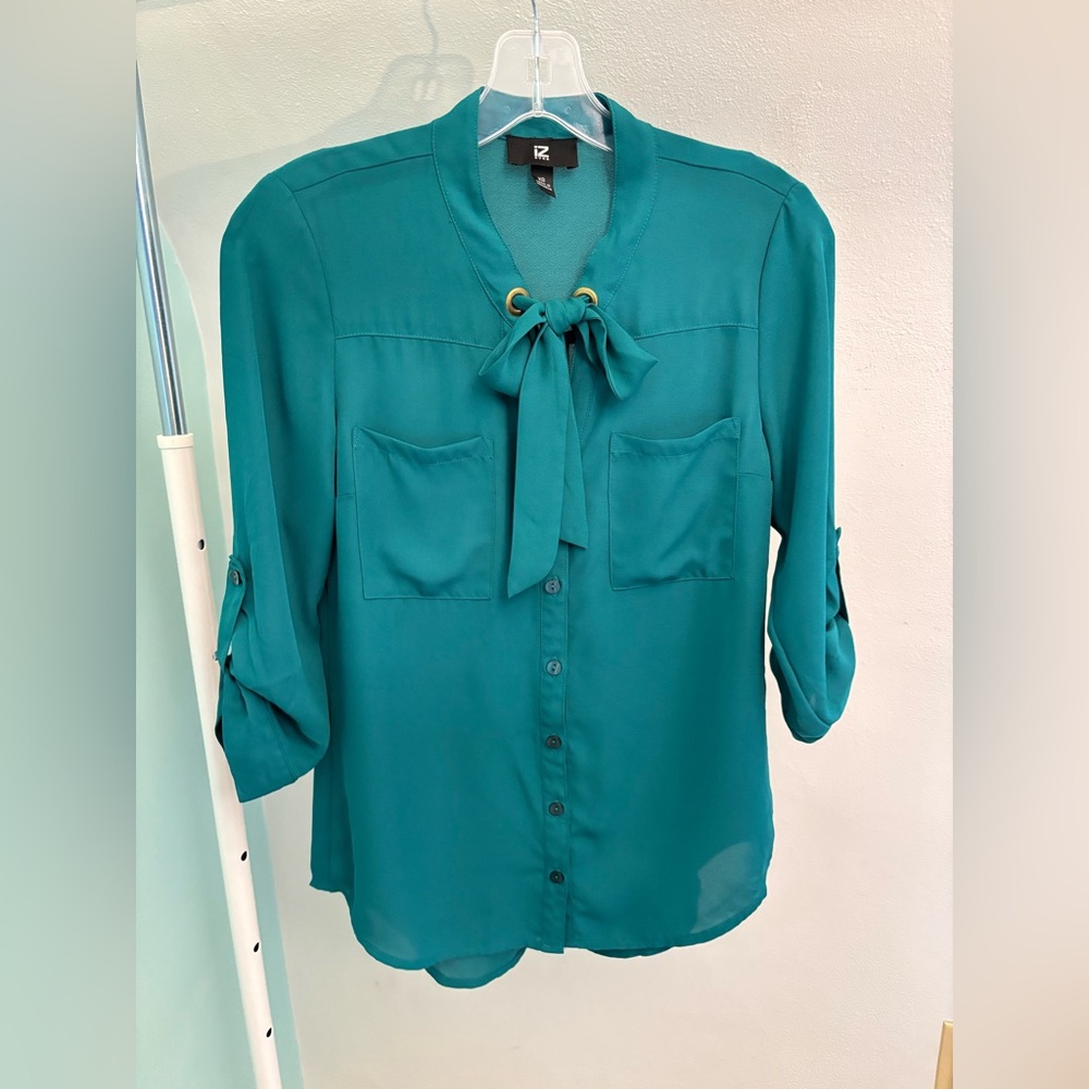 iZ Byer Teal Women's Blouse with Bow Detail - Picture 3 of 4